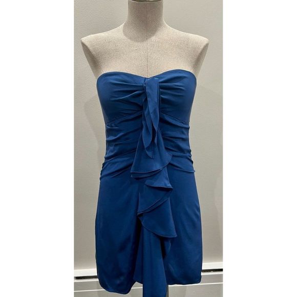 BCBGMaxAzria Dresses & Skirts - BCBG Max Azria Strapless Silk Ruffle Dress in Ink Size 4